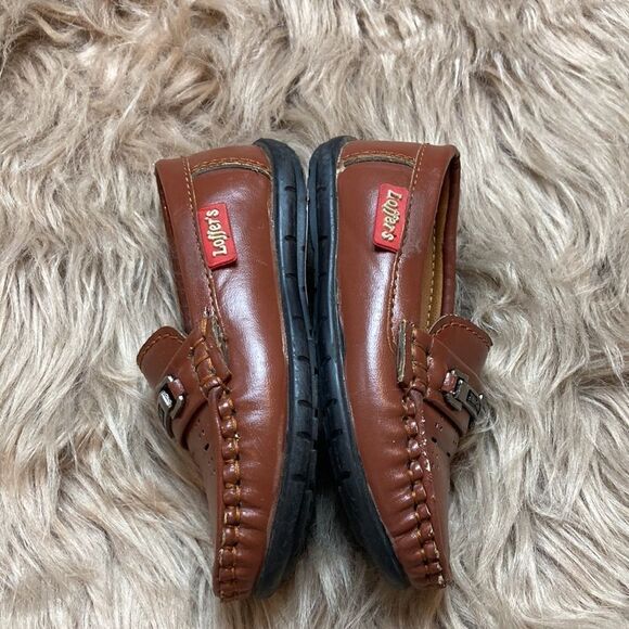 Brown Leather Dress Shoes with Moccasin Stitching and Buckle Accent - Picture 5 of 10